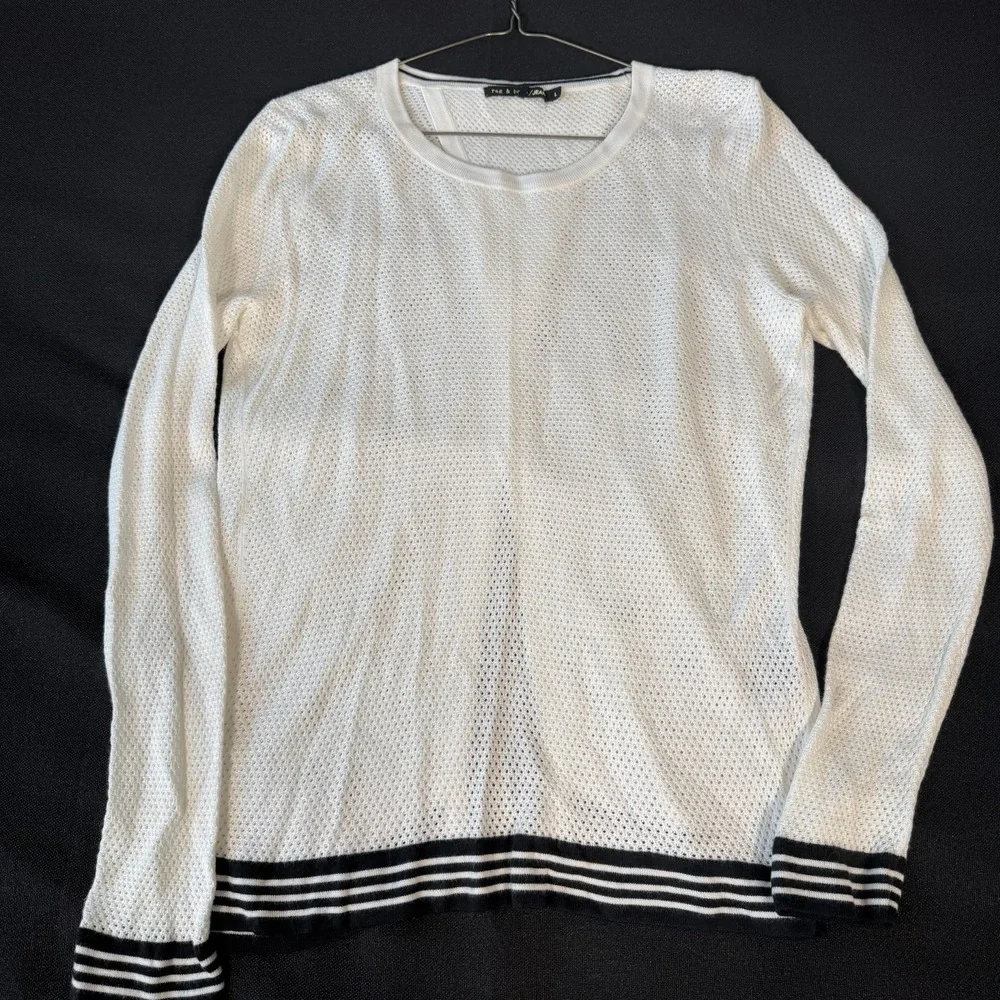 Rag &‎ Bone Mesh Knit Open Back Sweater L White Minimalist Sporty Chic Capsule